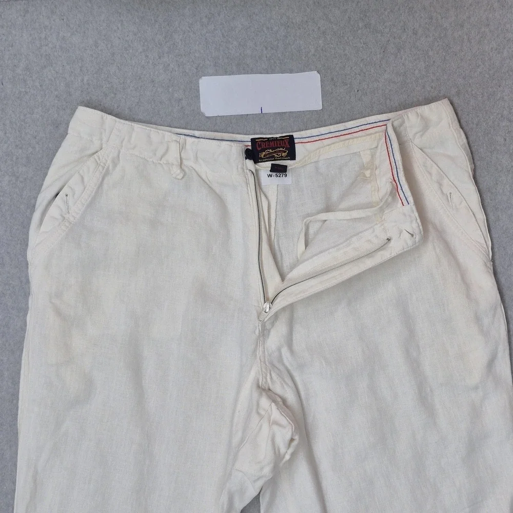 VINTAGE Cremieux Men Pants 36X32 White Linen Button Zipper 32